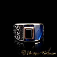 Silver Men Rings and Tasbeeh Shop - Boutique Ottoman Men Jewelry Luxury Blue Rings With Rectangular Stone, Luxury Blue Rectangular Stone Rings, Luxury Blue Rectangular Rings, Luxury Sapphire Ring Rectangular, Silver Men Rings, Blue Boutique, Men Rings, Shop Boutique, Stylish Rings