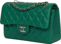 Chanel Box, Bag Green, Green Bag, Green Leather, Chanel Handbags, Flap Bag, Lambskin Leather, Gold Hardware, Luxury Bags