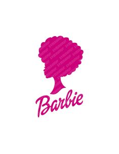 the logo for barbie's hair salon, which is pink and has an afro on it