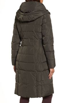 A bib insert topped with a stand collar adds another layer of cozy warmth to a box-quilted coat insulated with down-and-feather fill and topped with a lofty hood. Ruched side panels nip in the waist to add flattering definition to the silhouette. 40" regular length (size Medium) Storm placket with zip/snap closure; inner zip closure Inner stand collar Attached drawcord hood Long sleeves On-seam front pockets Lined, with 50% down, 50% feather fill 100% Fitted Down Outerwear With Padded Collar, Fitted Down Outerwear For Work, Winter Quilted Jacket With Stand Collar, Quilted Jacket With Stand Collar For Winter, Winter Fitted Quilted Jacket With Padded Collar, Fitted Winter Quilted Jacket With Padded Collar, Fitted Quilted Jacket With Padded Collar For Winter, Fitted Quilted Down Jacket With Padded Collar, Solid Down Quilted Jacket For Fall