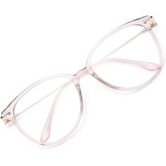 a pair of clear glasses on a white background with gold rimmings and an oval shape