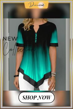 Shirt Blouse Fashion Large Size Tops Women Casual V Neck Shirt Ladies Loose Floral Print Tunic Shirt Summer Blouse With Split Neck And Buttons, Summer Split Neck Blouse With Buttons, Elegant Multicolor Short Sleeve Blouse, Bohemian Green Tops With Buttons, Bohemian Green Blouse With Buttons, Green Bohemian Blouse With Buttons, Elegant Multicolor Buttoned Tops, Floral Print Tunic, V Neck Shirt