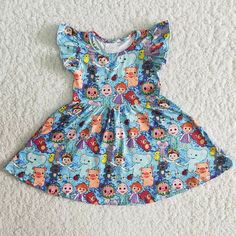 Little Girls 2 Piece Dress Set (Cocomelon Blue) This Set Come With Ruffle Short Sleeve Twirl Dress Head Bow Blue Sleeveless Kawaii Dress, Blue Ruffled Short Sleeve Twirl Dress, Blue Short Sleeve Twirl Dress With Ruffles, Blue Twirl Dress With Ruffles And Short Sleeves, Summer Blue Twirl Dress For Playdate, Blue Twirl Dress For Summer Playdate, Blue Summer Twirl Dress For Playwear, Blue Twirl Dress For Summer Playwear, Cute Blue Cotton Twirl Dress