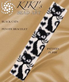 Pattern peyote bracelet  Black cats peyote bracelet cuff Cross Stitch Bookmark, Stitch Bookmark, Bead Loom Designs, Loom Jewelry, Art Perle, Bead Loom Pattern, Loom Bracelet Patterns, Beading Crafts, Loom Bracelet