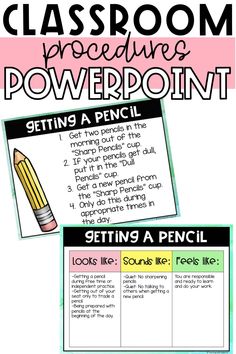 a classroom poster with the words, setting a pencil in front of it and an image of