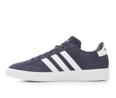 Synthetic leather upper with padded collar and fabric lining, Lace-up closure for a custom fit, Classic round toe, Cloudfoam Comfort insole and midsole system for all-day comfort, Durable rubber sidewall trim and traction outsole, adidas® branding details including iconic three stripes | Men's Adidas Grand Court 2.0 Sneakers in Navy/White SUE Size 11 Adidas Grand Court, Adidas Branding, Synthetic Leather, Navy White, Adidas Men, Custom Fit, Size 13, Sleek Design, Navy And White