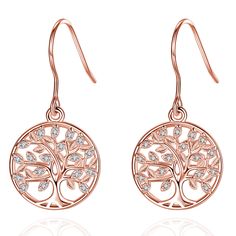 PRICES MAY VARY. ❤【Symbol of Life】 The Tree of Life symbolizes the power of life, growth, and resilience, representing the cycles of nature and interconnectedness. Wearing our tree of life dangle earrings showcases your reverence and love for life. ❤【High-quality Materials】The tree of life earrings for women made from 925 sterling silve and rose gold-plated, studded with 5A cubic zirconia. Each delicate detail of the dangle earring is carefully designed, delivering endless charm to you! ❤【Suitab Tree Of Life Earrings, Tree Earrings, Tree Of Life Necklace, Earring Tree, Jewelry Tree, Dangly Earrings, Rolo Chain, Silver Earring, Exquisite Jewelry