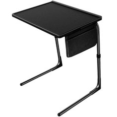 a small black table with one drawer on the top and two legs at the bottom