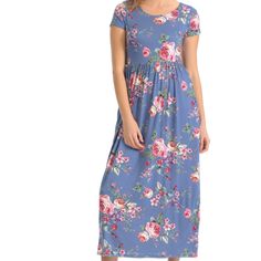 Cornflower Floral Mid Calf Short Sleeve Dress With Pockets Dl-90130 Color: Cornflower 95% Rayon, 5% Spandex Hand Wash, Hang Dry Made In Usa Small 0-4 Medium 6-8 Large 10-12 X-L 12-14 Measurements (Flat Down) Sleeve: S:6 M:7 L:8 Xl:9 Waist: S:13 M:13.5 L:14 Xl:14.5 Bust S:15.5 M:16 L:16.5 Xl:17 Length: S:49 M:50 L:51 Xl:52 Casual Maxi Length Floral Dress, Casual Spring Stretch Maxi Dress, Stretch Floral Print Maxi Dress With Short Sleeves, Floral Print Stretch Maxi Dress With Short Sleeves, Casual Stretch Printed Maxi Dress, Fitted Casual Maxi Floral Dress, Fitted Casual Floral Maxi Dress, Casual Fitted Maxi Floral Dress, Casual Stretch Dresses With Floral Print