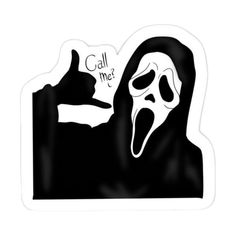 a sticker with the words call me on it and a ghost holding a dog