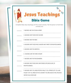 the jesus teaching bible game is shown on top of a table with an open book