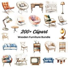 the wooden furniture bundle includes chairs, couches and tables with text overlay that reads 200