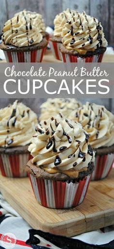 chocolate peanut butter cupcakes on a cutting board