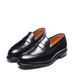 NPS Essential Collection Made in England Over 140 years of Traditional Shoemaking Craftsmanship Goodyear Welted Construction Penny Loafer Black Hi-Shine Leather Upper Fully Leather Lined Dainite Rubber Sole & Heel Last Shape: 2488 Gents Shoes, Black Loafers, Penny Loafer, Goodyear Welt, Penny Loafers, Loafers Men, Business Casual, Penny, Rubber Sole