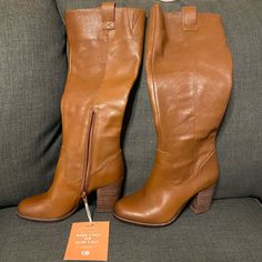 Gianni Bini Boots, Size 7.5. Brand New, Beautiful & Classy. Tall Brown Boots With Stacked Heel, Casual Wide Calf Heels With Stacked Heel, Wide Calf Knee-high Boots With Round Toe, Tall Mid-calf Boots With Stacked Heel And Round Toe, Brown Block Heel Knee-high Boots For Spring, Brown Knee-high Boots With Stacked Heel For Spring, Fall Synthetic Heeled Boots With Almond Toe, Brown Mid-calf Boots For Party, Spring Brown Heeled Boots