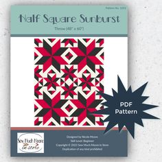 the front cover of half square subbust, featuring an image of a red and black quilt