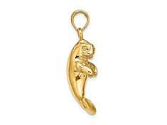 14k yellow gold 3D polished and textured manatee charm. Measures approximately 1 1/16"L x 5/16"W and has a 2mm bail. Yellow Gold, Yellow, Gold