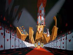 an animated scene with chairs and hearts on the floor