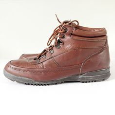 80s Dexter men's brown leather ankle boots with red and brown laces. Made in USA. Size 8.5 Gently worn, in good vintage condition. Retro Leather Ankle Lace-up Boots, Retro Leather Lace-up Boots For Winter, Retro Brown Leather Lace-up Boots, Vintage Leather Work Boots For Winter, Vintage Brown Lace-up Winter Boots, Vintage Brown Lace-up Boots For Winter, Vintage Brown Leather Lace-up Boots, Vintage Fall Work Boots With Moc Toe, Vintage Winter Ankle Work Boots