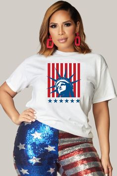 Statue Of Liberty USA Flag Tee - MY SEXY STYLES Patriotic 4th Of July Streetwear T-shirt, White American Flag T-shirt For Independence Day, 4th Of July Streetwear T-shirt With Letter Print, White T-shirt With American Flag For Independence Day, Independence Day T-shirt With Sublimation Print, Patriotic Short Sleeve T-shirt With Flag Print, Patriotic Sublimation Print Short Sleeve Tops, Independence Day Graphic Tee With American Flag Print, White T-shirt With American Flag