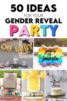 a collage of photos with the words 50 ideas for your gender reveal party