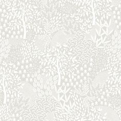 a white wallpaper with trees and leaves on it's sides, in shades of gray