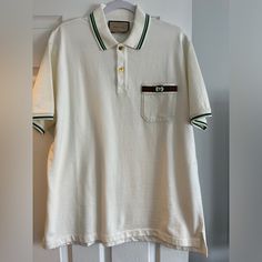 Brand New ! Never Used, Stepdad Planned On Using It One Day And Took Out The Tag And Decided He Didn’t Like It. Gucci Cotton Polo Collar Top, Gucci Cotton Collared Top, Gucci Collared Cotton Tops, Gucci Fitted Collared Top, Casual Gucci Collared Top, Classic Gucci Polo Collar Top, Designer Cotton Tops With Collared Neckline, Designer Cotton Top With Collared Neckline, Gucci White Fitted Tops