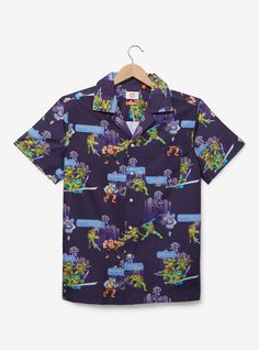 Get out of the sewers and to the beach with this Teenage Mutant Ninja Turtles top! Featuring an allover print of the turtles fighting their enemies in 8-bit style  this shirt includes a button front and pocket  perfect for your next summer adventure.A BoxLunch Exclusive!PolyesterListed in unisex sizesWash cold with like colors; dry lowImported Turtle Top, The Turtles, Mens Button Up, 8 Bit, Mutant Ninja, Teenage Mutant Ninja Turtles, Teenage Mutant Ninja, Teenage Mutant, Ninja Turtles