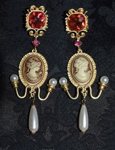 Stunning piece, costume  earrings in Rococo-Victorian costume /glamorous dress - party design! Very Lush and Striking! Pierced ears only. Height 7 cm from highest to lowest point; Width 2.5 cm at widest part. Baroque Clothing Women, Rococo Headpiece, Rococo Accessories, Rococo Jewelry, Historical Accessories, Baroque Earrings, Baroque Jewelry, Victorian Accessories, Glamorous Dress