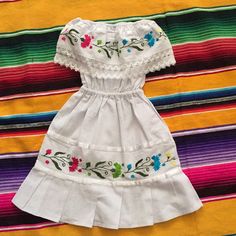 So Cute ! Mexican Dress Hand Embroidered True To Size For 2 Years Old Girl New - No Tags - Hand Made White Cotton Dress With Machine Embroidery, Cute White Dress With Embroidered Hem, Cute Embroidered White Dresses, Cute White Embroidered Dresses, Cute White Dress With Floral Embroidery, Mexican Girl Dress, Puebla Dress, Pink Sundress, Mexican Outfit