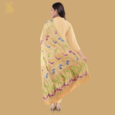 Birds of Paradise Yellow Pure Georgette Handloom Banarasi Bandhani Dupatta - Khinkhwab Bollywood Traditional Wear Made Of Silk Thread, Bollywood Style Traditional Wear With Silk Thread, Elegant Yellow Traditional Wear For Festive Occasions, Elegant Unstitched Jamawar Dupatta, Gold Traditional Wear With Resham Embroidery In Jamawar, Elegant Yellow Traditional Wear With Cutdana, Gold Traditional Silk Thread Wear, Elegant Jamawar Lehenga For Festive Occasions, Elegant Traditional Wear With Dupatta For Navratri