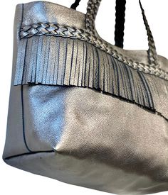 Handmade Silver Shoulder Bag For Everyday Use, Silver Handmade Shoulder Bag For Everyday Use, Silver Handmade Shoulder Bag, Work And Travel, Leather Laptop, Travel Tote, Daily Essentials, Work Travel, Wide Straps