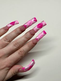 #nails #nailart #acrylic #acrylicnaildesigns #plaid #nailinspo Pink Plaid Nails Acrylic, 2001 Nail Designs, Pink 90s Nails, Pink And Brown Nails Design, Bratz Nails Design, Stripe Nail Designs, Old School Nails, Pink Plaid Nails, 2000s Nail Art