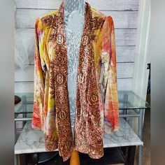 Velvet. Nwt Same Day Shipping If Ordered By 2pm During The Week Multicolor V-neck Kimono For Daywear, Fitted V-neck Bohemian Kimono, Multicolor Floral Print V-neck Outerwear, Black Tunic Tops, Boho Cardigan, Scoop Neck Blouses, Grey Blouse, Red Boho, Multicolor Floral Print V-neck Kimono