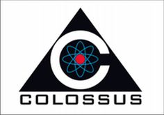 the logo for colossus is shown in black and white with an orange dot