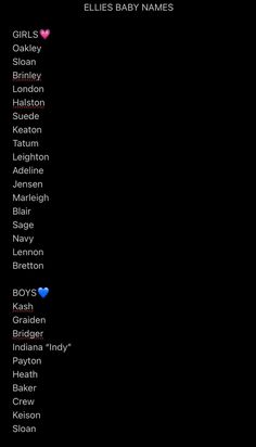 the names and numbers of baby names on a black background, with hearts in them