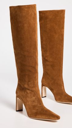 STAUD Wally High Heel Boots | Shopbop Brown Suede Heeled Boots With Sculpted Heel, Chic Formal Heeled Boots With Suede Lining, Chic Staud Heels For Formal Occasions, Elegant Staud Formal Heels, Square Toe Calf Leather Boots With Suede Lining, Brown Suede Evening Boots, Formal Low Heel Suede Boots, Suede Square Toe Heeled Boots With Sculpted Heel, Suede Heeled Boots With Sculpted Heel And Square Toe