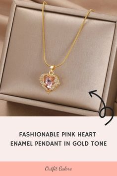 Make a fashion statement with our Fashionable PinkHeart Enamel Pendant in Gold Tone. 🌹 This necklace is perfect for those who love stylish and sentimental pieces. 💕 Add this to your collection by visiting OutfitGalore.com! 🌟 Lot's of colors. Elegant Pink Necklace As A Gift, Elegant Pink Necklace As Gift, Elegant Pink Necklace As Gift For Her, Elegant Pink Necklace For Her, Valentine's Day Rose Gold Clavicle Chain Necklace, Rose Gold Heart Pendant Necklace For Her, Rose Gold Heart Pendant Necklace Gift For Her, Valentine's Day Rose Gold Heart Clavicle Necklace, Gold Heart Pendant Jewelry For Feminine Style