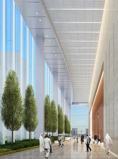 an artist's rendering of the entrance to a building with people walking through it