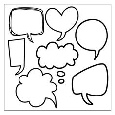 a set of speech bubbles with different shapes and sizes, all in black on a white background