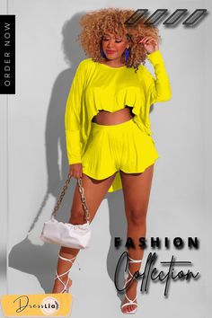 Streetwear Solid Color Irregular Long Sleeve Cropped Shirts Biker Shorts Joggers Women Two Piece Set Casual Asymmetrical Summer Sets, Casual Asymmetrical Sets For Spring, Casual Asymmetrical Shorts For Summer, Casual Asymmetrical Summer Shorts, Joggers Women, Cropped Shirts, Crop Shirt, Two Piece Set, Biker Shorts