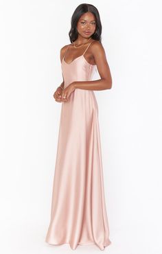 The Faith Maxi Dress has raised the bar for elegant bridemaids. This stunning maxi has a fitted bodice that hits at the top of your waist allowing the dramatic sweep of her full skirt to flatter as you walk. Trust us when we say, you gotta have Faith! Pale Pink Bridesmaid Dresses, Metallic Bridesmaid Dresses, Light Pink Bridesmaids, Light Pink Bridesmaid Dresses, Pastel Bridesmaids, Dress Rose Gold, Pastel Bridesmaid Dresses, How Many Bridesmaids, Pink Satin Dress