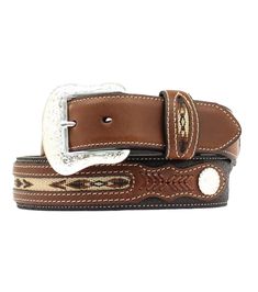 LeatherAztec inlay Silver buckle Two-toneWidth: 1 1/2" Nocona Belt, Boys Cowboy Boots, Girl Cowboy Boots, Lucchese Boots, Twisted X Boots, Cowboy Belt, Ribbon Belt, Justin Boots, Southwestern Style