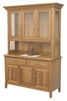 Siesta Two Door Hutch With Mitre Door-The Amish House Amish Hutch, Tall Cabinets, Crockery Unit Design, Open Deck, European Hinges, Quarter Sawn White Oak, Flush Doors, Tall Cabinet, Amish Furniture