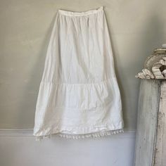 White Antique Petticoat skirt  French applique ruffled simple Woman's clothing vintage clothes The Textile Trunk by TheTextileTrunk on Etsy Peasant Cotton Skirt With Ruffles, Vintage White Skirt With Attached Cancan, Cotton Ruffled Skirt Petticoat, Vintage Petticoat For Summer Daywear, Cotton Petticoat With Ruffles, Vintage Petticoat With Attached Cancan For Spring, Vintage Petticoat With Attached Cancan For Summer, Vintage Cotton Petticoat With Gathered Skirt, Vintage Cotton Tiered Petticoat