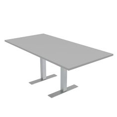 a white rectangular table with two legs on each side and one leg raised up to the ground