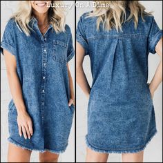 Dark Wash Button-up Denim Top For Summer, Summer Medium Wash Button-up Denim Top, Trendy Medium Wash Chambray Denim Dress, Trendy Chambray Denim Dress In Medium Wash, Casual Buttoned Denim Top For Summer, Short Sleeve Washed Blue Denim Dress For Summer, Washed Blue Short Sleeve Denim Dress For Summer, Washed Blue Denim Dress With Short Sleeves For Summer, Summer Washed Denim Top With Short Sleeves