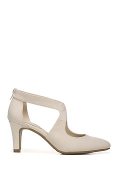 Set on a walkable heel, this almond-toe pump is fashioned with cutout details and a cushioned footbed for desk-to-dinner comfort. 2 1/2" heel Textile upper/synthetic lining and sole Imported Feminine Heels With Removable Insole And Round Toe, Cushioned Medium Width High Heels, Modern Spring Court Shoes With Removable Insole, Modern Court Shoes With Removable Insole For Spring, Wide Width Round Toe Heels For Spring, Spring Wide Width Round Toe Heels, Spring Court Shoes With Cushioned Footbed And Low Heel, Cream High Heels With Cushioned Footbed, Cream Ankle Strap Heels With Cushioned Footbed