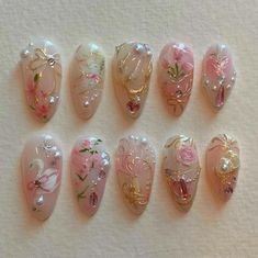 Greetings and welcome to my store. Hope you find a style you like. I only work with high-quality materials to create sturdy & long-lasting luxury press on nails that you can trust on. My nails will last for: 1- 2 days using adhesive tab (provided with the nail set) 2- 3 weeks using nail glue. You can reuse all of the nails multiple times if you take  💮 𝐒𝐢𝐳𝐞: Please follow the instruction size measurement. You can customize all the size you want ,please send your size or style all you want , Painted Acrylic Nails, Korean Nail Art, Nails 3d, Korean Nails, Really Cute Nails, Rose Nails, Floral Nails, Cool Stuff, Flower Nails