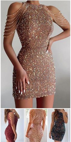 Gold Sequin Dress Short, Glamouröse Outfits, Sequin Dress Short, Long Sequin Dress, Chique Outfits, Gold Sequin Dress, Evening Dresses Short, Evening Dress Fashion, Ținută Casual